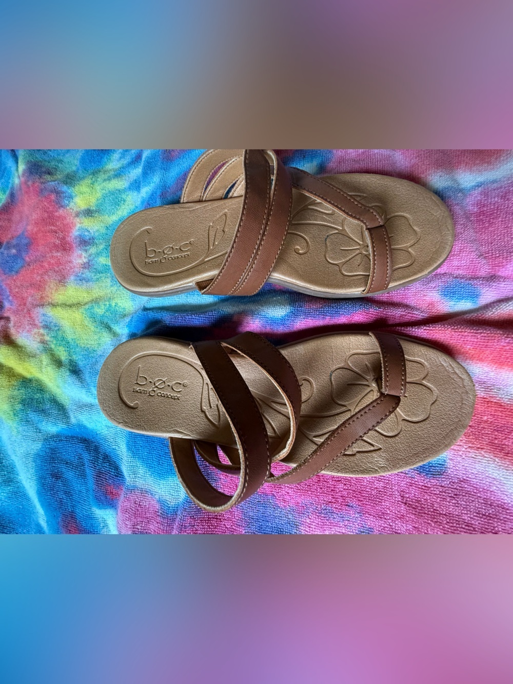b.o.c. Brown Strappy Floral-Embossed Sandals
